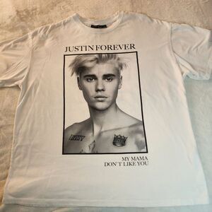 Bershka Justin Beiber White Tshirt With Graphic Size Medium